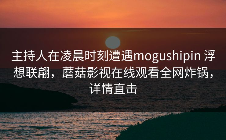 主持人在凌晨时刻遭遇mogushipin 浮想联翩，蘑菇影视在线观看全网炸锅，详情直击