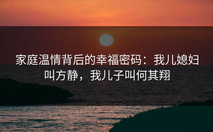 家庭温情背后的幸福密码：我儿媳妇叫方静，我儿子叫何其翔